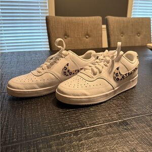 Women's White Sneakers with Leopard Accent